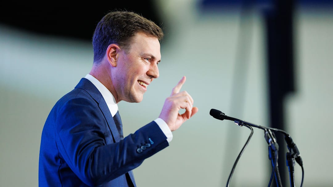 Dec 3, 2025; Lexington, KY, USA; Kentucky Wildcats head football coach Will Stein speaks during his introductory press conference at Nutter Field House. Mandatory Credit: Jordan Prather-Imagn Images