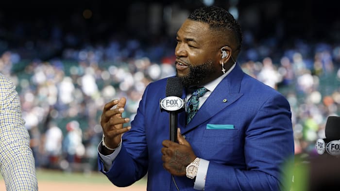 Jul 11, 2023; Seattle, Washington, USA; FOX Sports analyst David Ortiz talks before the 2023 MLB All