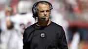 Oct 12, 2024; Tuscaloosa, Alabama, USA;  South Carolina Gamecocks head coach Shane Beamer during the first half at Bryant-Denny Stadium. Mandatory Credit: Butch Dill-Imagn Images