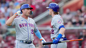 New York Mets infielders Pete Alonso and Brett Baty