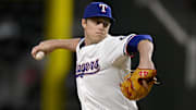 Aug 11, 2025; Arlington, Texas, USA; Texas Rangers relief pitcher Phil Maton (88) pitches against the Arizona Diamondbacks during the tenth inning at Globe Life Field