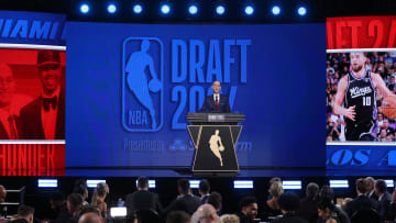 Jun 26, 2024; Brooklyn, NY, USA; NBA commissioner Adam Silver speaks before the first round of the 2024 NBA Draft at Barclays Center. Mandatory Credit: Brad Penner-USA TODAY Sports