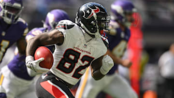 Sep 22, 2024; Minneapolis, Minnesota, USA; Houston Texans wide receiver Steven Sims (82) in action during the game against the Minnesota Vikings at U.S. Bank Stadium.