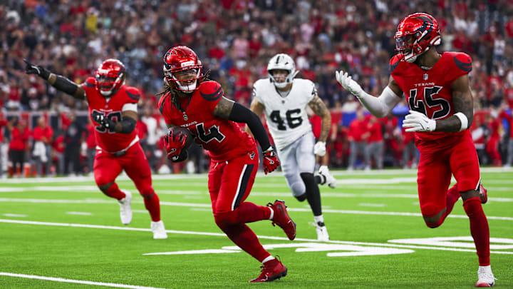 Texans cornerback Derek Stingley Jr. had an interception for a touchdown in Sunday's win over the Raiders.