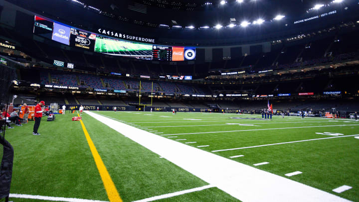 Aug 13, 2023; New Orleans, Louisiana, USA; View of the field before the game between the New Orleans Saints and the Kansas City Chiefs at the Caesars Superdome. Mandatory Credit: Stephen Lew-USA TODAY Sports