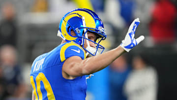 Jan 13, 2025; Glendale, AZ, USA; Los Angeles Rams wide receiver Cooper Kupp (10) practices before the NFC wild card game against the Minnesota Vikings at State Farm Stadium. Mandatory Credit: Joe Camporeale-Imagn Images