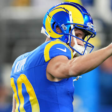 Jan 13, 2025; Glendale, AZ, USA; Los Angeles Rams wide receiver Cooper Kupp (10) practices before the NFC wild card game against the Minnesota Vikings at State Farm Stadium. 