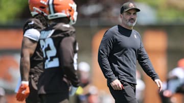  Cleveland Browns head coach Kevin Stefanski watches during rookie minicamp at CrossCountry Mortgage Campus.