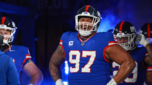 New York Giants defensive tackle Dexter Lawrence II (97) looks on before the game against the Green Bay Packers