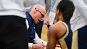 Akron Zips head coach John Groce during the first half in the first round of the NCAA Tournament at Climate Pledge Arena.