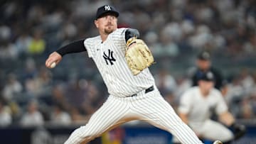 New York Yankees pitcher Mark Leiter Jr. (56) pitches the ball in a game against the Minnesota Twins at Yankee Stadium, Aug 13, 2025, Bronx, New York, USA. Yannick Peterhans/NorthJersey.com