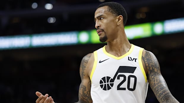     Utah jazz striker John Collins (20) reacts first half against Detroit pistons