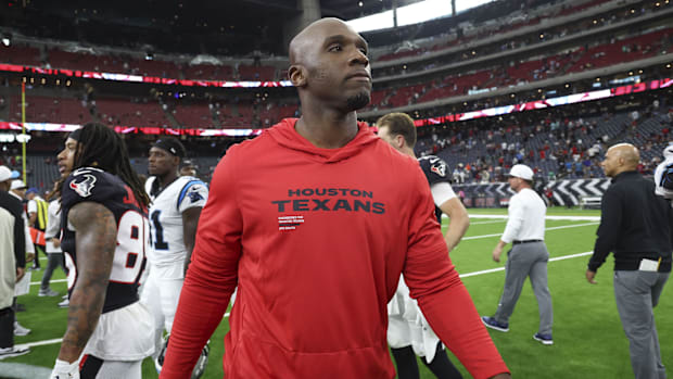 Aug 16, 2025; Houston, Texas, USA; Houston Texans head coach DeMeco Ryans walks on the field after the game against the Carol