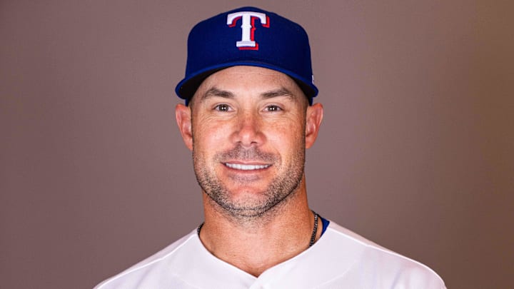 Feb 17, 2026; Surprise, AZ, USA; Texas Rangers Manager Skip Schumaker during media day at Surprise Sports Complex. Mandatory Credit: Arianna Grainey-Imagn Images