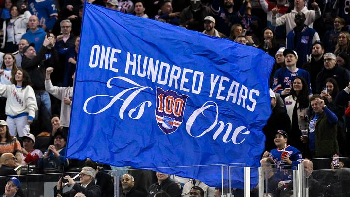 Nov 16, 2025; New York, New York, USA; General view of a flag being waved by New York Rangers staff during the second period against the Detroit Red Wings at Madison Square Garden. Mandatory Credit: John Jones-Imagn Images Nov 16, 2025; New York, New York, USA; General view of a flag being waved by New York Rangers staff during the second period against the Detroit Red Wings at Madison Square Garden. Mandatory Credit: John Jones-Imagn Images