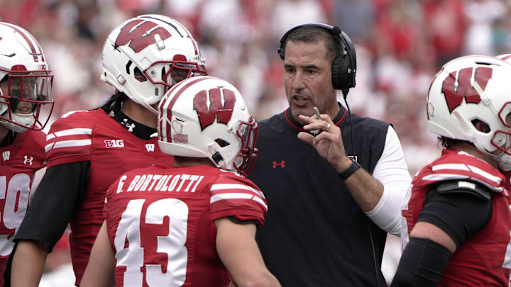Wisconsin head coach Luke Fickell is shown during the second quarter of their game against Maryland Saturday, September 20, 2025 at Camp Randall Stadium in Madison, Wisconsin.