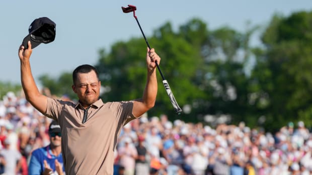 Xander Schauffele celebrates after winning the 2024 PGA Championship at Valhalla Golf Club.