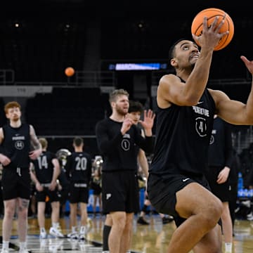 Purdue Boilermakers forward Trey Kaufman-Renn (4) practices at Amica Mutual Pavilion. 
