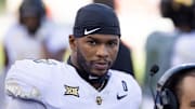 Oct 19, 2024; Tucson, Arizona, USA; Colorado Buffalos safety Shilo Sanders (21) against the Arizona Wildcats at Arizona Stadium. Mandatory Credit: Mark J. Rebilas-Imagn Images