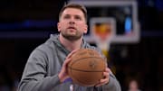 Los Angeles Lakers guard Luka Doncic warms up before a game against the Minnesota Timberwolves.