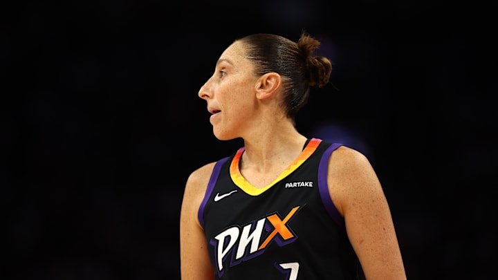 Jun 30, 2024; Phoenix, Arizona, USA; Phoenix Mercury guard Diana Taurasi (3) against the Indiana Fever at Footprint Center. Mandatory Credit: Mark J. Rebilas-Imagn Images