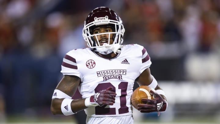 Sep 10, 2022; Tucson, Arizona, USA; Mississippi State Bulldogs safety Hunter Washington (21) against the Arizona Wildcats at Arizona Stadium. Mandatory Credit: Mark J. Rebilas-USA TODAY Sports