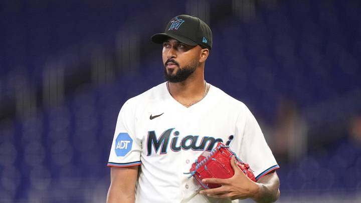 Apr 1, 2026; Miami, Florida, USA;  Miami Marlins starting pitcher Sandy Alcantara (22) walks off the mound after the first inning against the Chicago White Sox at loanDepot Park. Mandatory Credit: Jim Rassol-Imagn Images