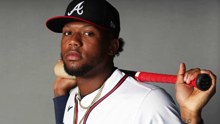Ronald Acuna Jr. poses for media day in 2025. Ronald Acuna Jr. poses for media day in 2025.