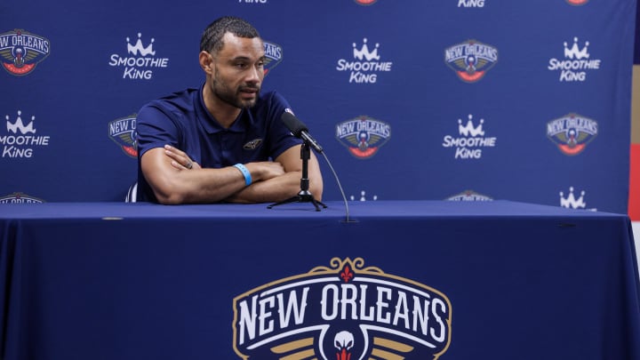 Sep 26, 2022; New Orleans, LA, USA;  New Orleans Pelicans general manager Trajan Langdon Credit: Stephen Lew-USA TODAY Sports