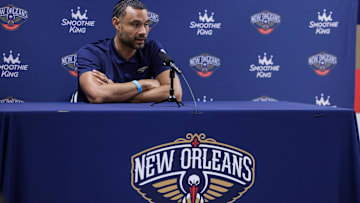 Sep 26, 2022; New Orleans, LA, USA;  New Orleans Pelicans general manager Trajan Langdon : Stephen Lew-Imagn Images