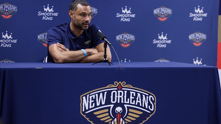 Sep 26, 2022; New Orleans, LA, USA;  New Orleans Pelicans general manager Trajan Langdon : Stephen Lew-Imagn Images