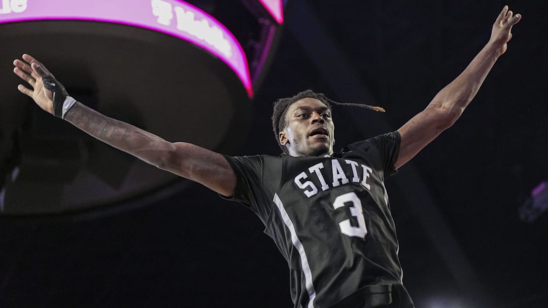 Feb 8, 2025; Athens, Georgia, USA; Mississippi State Bulldogs forward KeShawn Murphy (3) tries to block an inbounds pass against the Georgia Bulldogs during the second half at Stegeman Coliseum. 