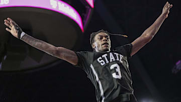 Feb 8, 2025; Athens, Georgia, USA; Mississippi State Bulldogs forward KeShawn Murphy (3) tries to block an inbounds pass against the Georgia Bulldogs during the second half at Stegeman Coliseum. 