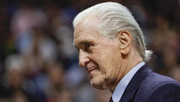 Dec 23, 2022; Miami, Florida, USA; Miami Heat team president Pat Riley looks on during the game between the Miami Heat and the Indiana Pacers at FTX Arena. Mandatory Credit: Sam Navarro-Imagn Images