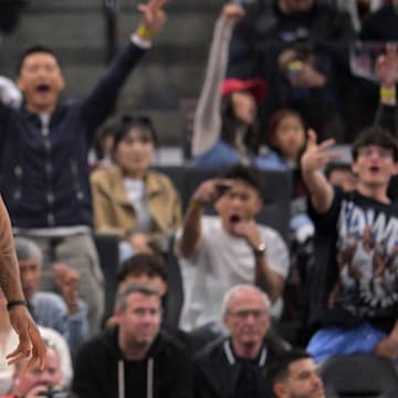 Apr 26, 2025; Inglewood, California, USA; Los Angeles Clippers guard Norman Powell (24) heads down court after a 3-point basket in the first half of game four of round one of the 2024 NBA Playoffs against the Denver Nuggets at Intuit Dome. Mandatory Credit: Jayne Kamin-Oncea-Imagn Images
