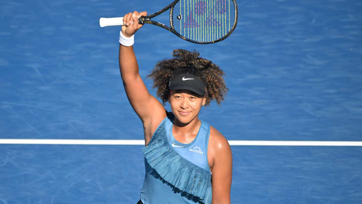 Aug 7, 2024; Toronto, Ontario, Canada;  Naomi Osaka (JPN) waves to fans after defeating Ons Jabeur (TUN, not shown) in second round play at Sobeys Stadium. 