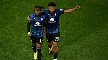 Ademola Lookman and Ederson celebrate during the Europa League final