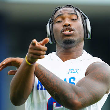 Sep 13, 2024; Kansas City, Kansas, USA; Kansas Jayhawks quarterback Jalon Daniels (6) warms up prior to a game against the UNLV Rebels at Children's Mercy Park. 