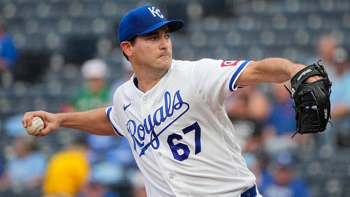 May 18, 2026; Kansas City, Missouri, USA; Kansas City Royals starting pitcher Seth Lugo (67) delivers a pitch against the Boston Red Sox during the first inning at Kauffman Stadium. Mandatory Credit: Denny Medley-Imagn Images