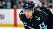 Jan 4, 2025; Seattle, Washington, USA;  Seattle Kraken forward Brandon Tanev (13) is pictured during a game against the Edmonton Oilers at Climate Pledge Arena. Mandatory Credit: Stephen Brashear-Imagn Images