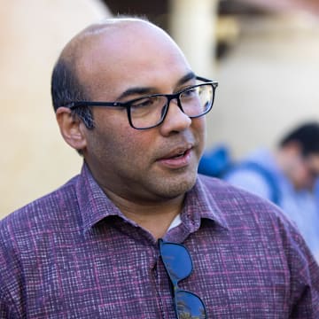 Nov 8, 2023; Scottsdale, AZ, USA; San Francisco Giants president of baseball operations Farhan Zaidi speaks to the media.