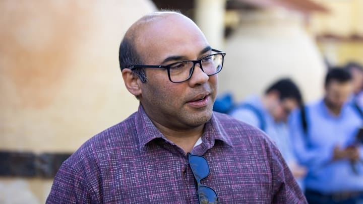 Nov 8, 2023; Scottsdale, AZ, USA; San Francisco Giants president of baseball operations Farhan Zaidi speaks to the media.