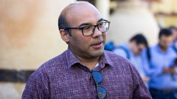 Nov 8, 2023; Scottsdale, AZ, USA; San Francisco Giants president of baseball operations Farhan Zaidi speaks to the media during the MLB General Manager's Meetings at Omni Scottsdale Resort & Spa. Mandatory Credit: Mark J. Rebilas-Imagn Images