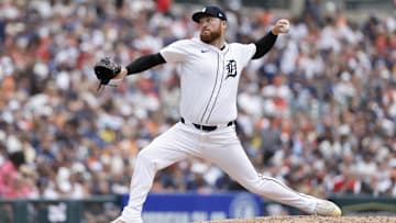Jun 14, 2025; Detroit, Michigan, USA;  Detroit Tigers pitcher Matt Gage (99) pitches in the fifth inning against the Cincinnati Reds at Comerica Park.