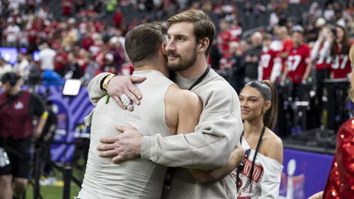 San Francisco 49ers defensive end Nick Bosa (L) and Los Angeles Chargers defensive end Joey Bosa (R)