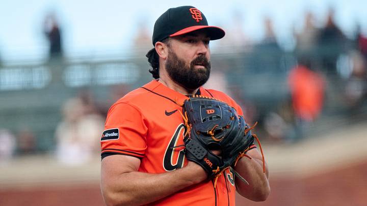 Jul 10, 2026; San Francisco, California, USA; San Francisco Giants starting pitcher Robbie Ray (38) prepares to throw a pitch against the Colorado Rockies during the first inning at Oracle Park. Mandatory Credit: Robert Edwards-Imagn Images