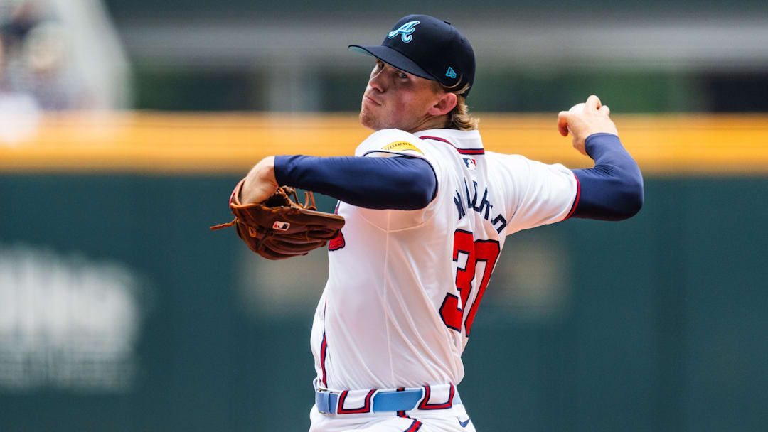 Hurston Waldrep delivers a pitch against the Tampa Bay Rays