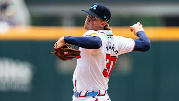 Hurston Waldrep delivers a pitch against the Tampa Bay Rays