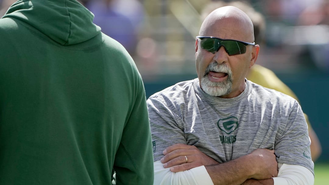 Green Bay Packers special teams coordinator Rich Bisaccia is shown during a joint practice with the Seattle Seahawks.