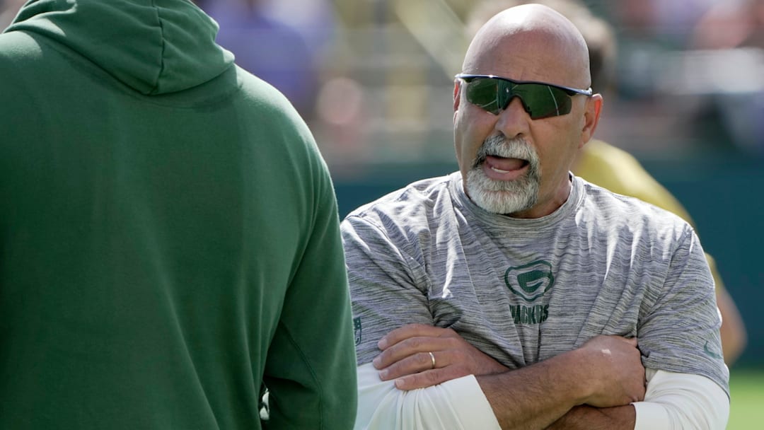 Green Bay Packers assistant head coach/special teams coordinator Rich Bisaccia is shown during a joint practice with the Seattle Seahawks on Thursday, August 21, 2025, in Green Bay, Wisconsin.